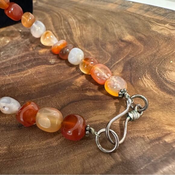 Vintage carnelian Sterling silver Orange red Beaded vintage carnelian necklace - Picture 11 of 12
